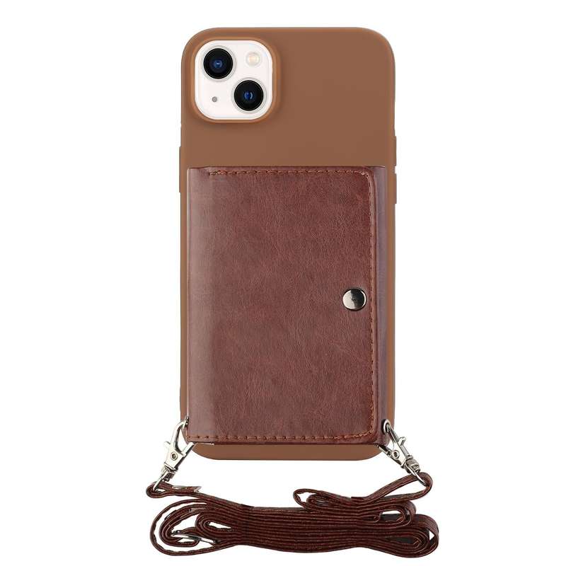 For iPhone 14 Crossbody Lanyard Wallet Card Bag Phone Case(Coffee)
