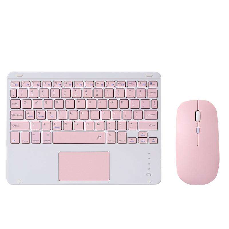 871 9.7 Inch Portable Tablet Bluetooth Keyboard With Touchpad + Mouse Set for iPad(Pink + Mouse)