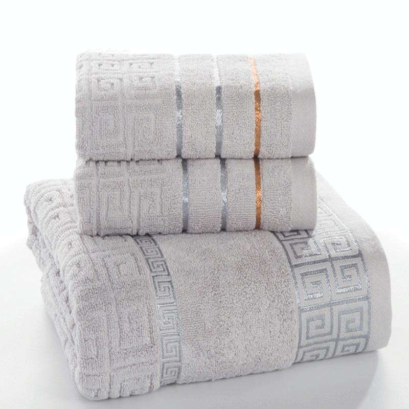 3 PCS Plaid Cotton Towel Bath Set(Dark Gray)