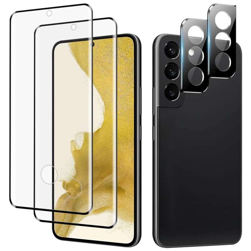 For Samsung Galaxy S22 5G 2pcs 3D Curved Edge Full Screen Tempered Glass Film with 2pcs Lens Prot...