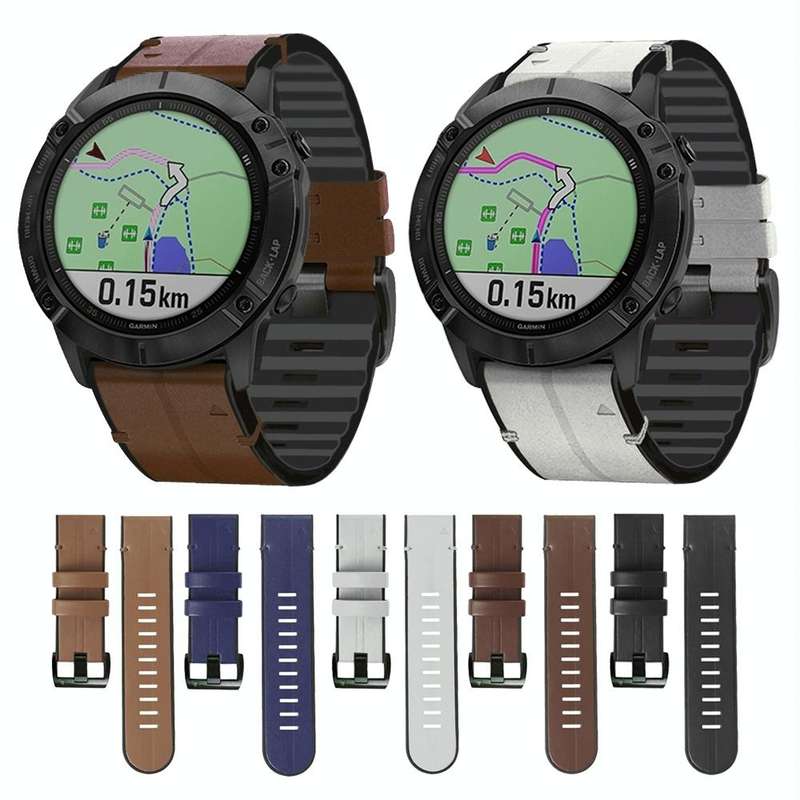 For Garmin Fenix 7 Silicone + Leather Quick Release Watch Band(Brown)