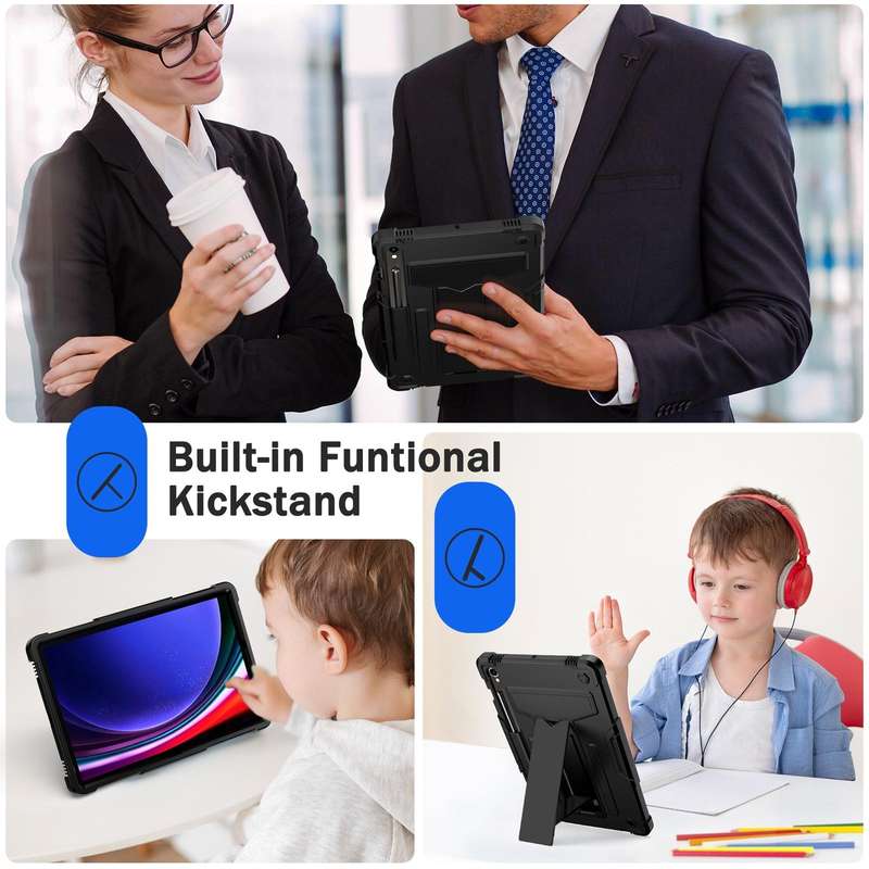 For Samsung Galaxy Tab S9 FE / S9 T Holder Robot Silicone Hybrid PC Tablet Case(Black)