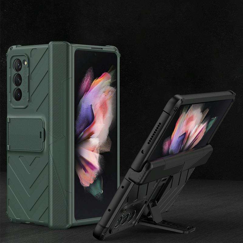 For Samsung Galaxy Z Fold2 5G GKK Integrated Magnetic Armor Flip Phone Case with Holder(Black)