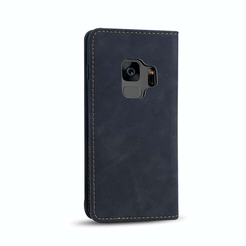 For Samsung Galaxy S9 Skin-feel Calfskin Texture Magnetic Dual-Fold Horizontal Flip Leather Case ...