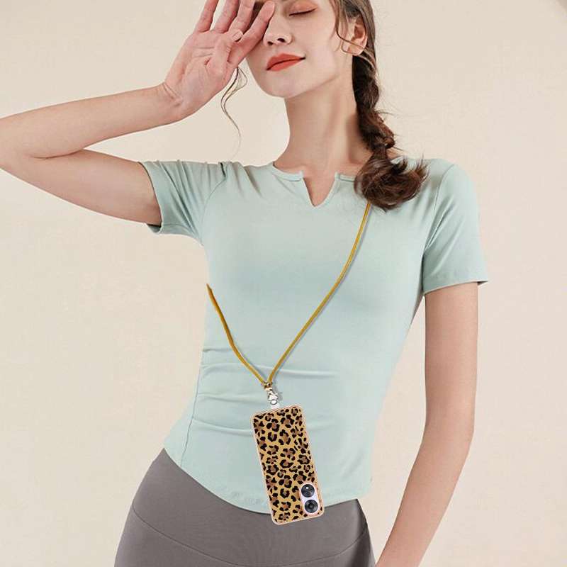 For OPPO A78 / A58 Electroplating Dual-side IMD Phone Case with Lanyard(Leopard Print)