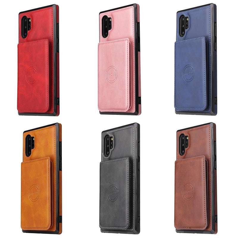 For Samsung Galaxy Note10+ Calf Texture Magnetic Card Bag PU Phone Case(Black)