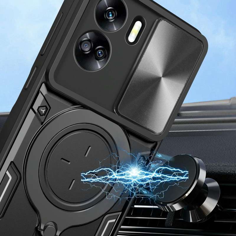 For Honor 90 Lite 5G CD Texture Sliding Camshield Magnetic Holder Phone Case(Black)