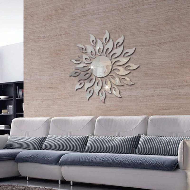 Sunflower Mirror Wall Sticker Bedroom Living Room Decoration Wall Stickers(Silver)