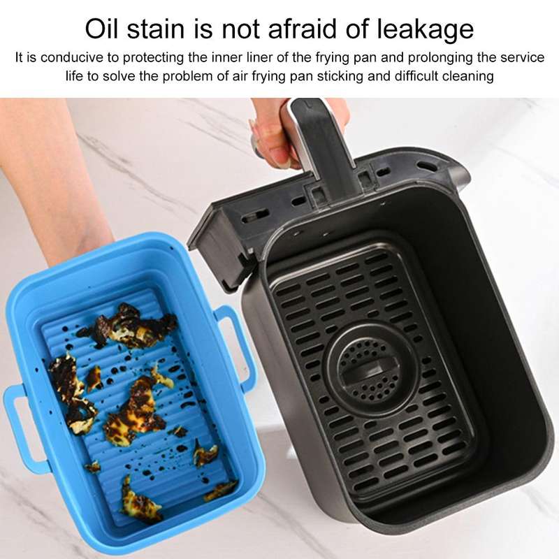 Rectangular Double Pull Basket Foldable Silicone Air Fryer Baking Pan(Grey)