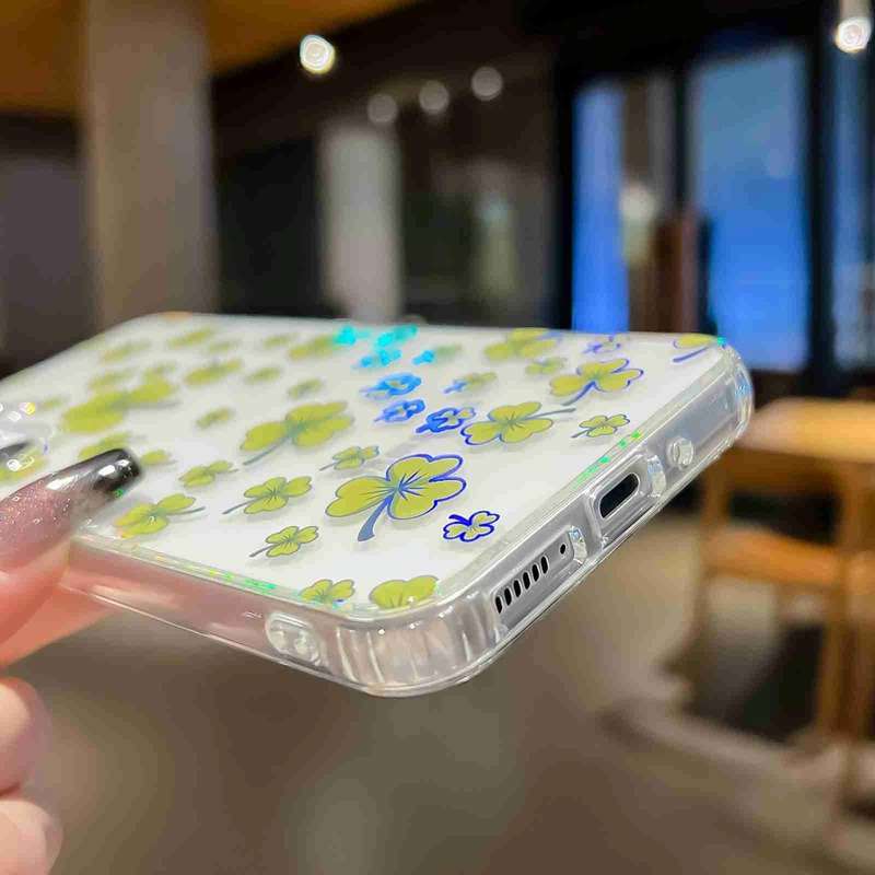 For Samsung Galaxy A14 Electroplated Symphony Phone Case(White Blue Flower)