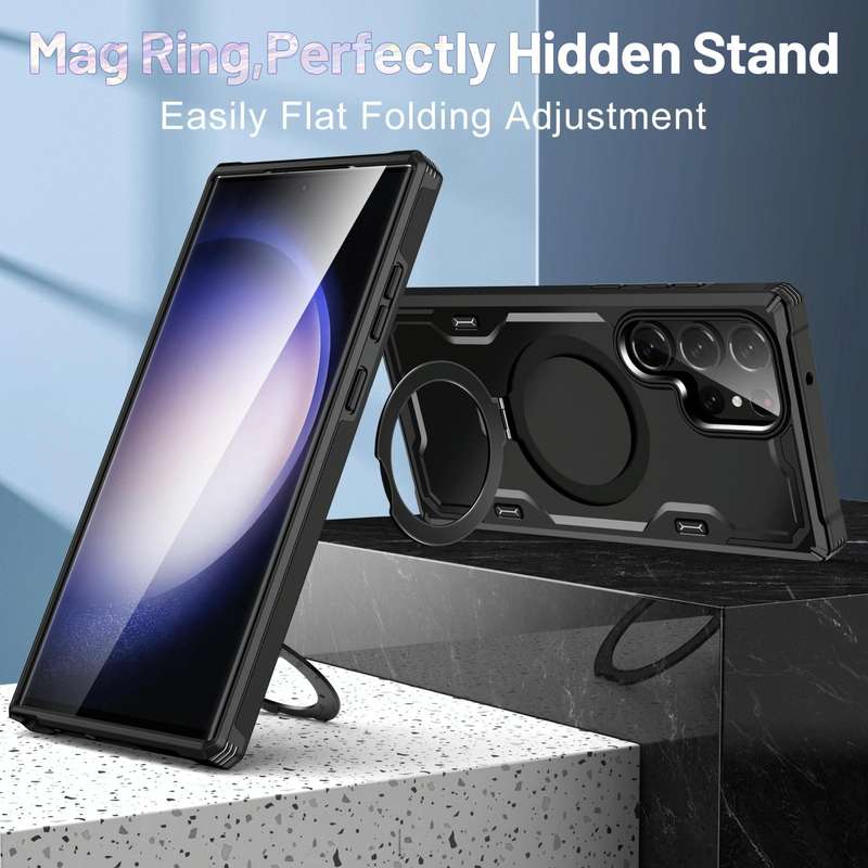 For Samsung Galaxy S23 Ultra 5G Patronus MagSafe Magnetic Holder Phone Case(Black)
