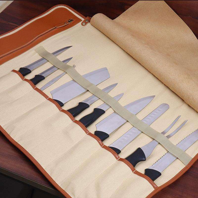 WESSLECO Chef Knife Storage Bag Portable Roll Knife Storage Bag(Brown)