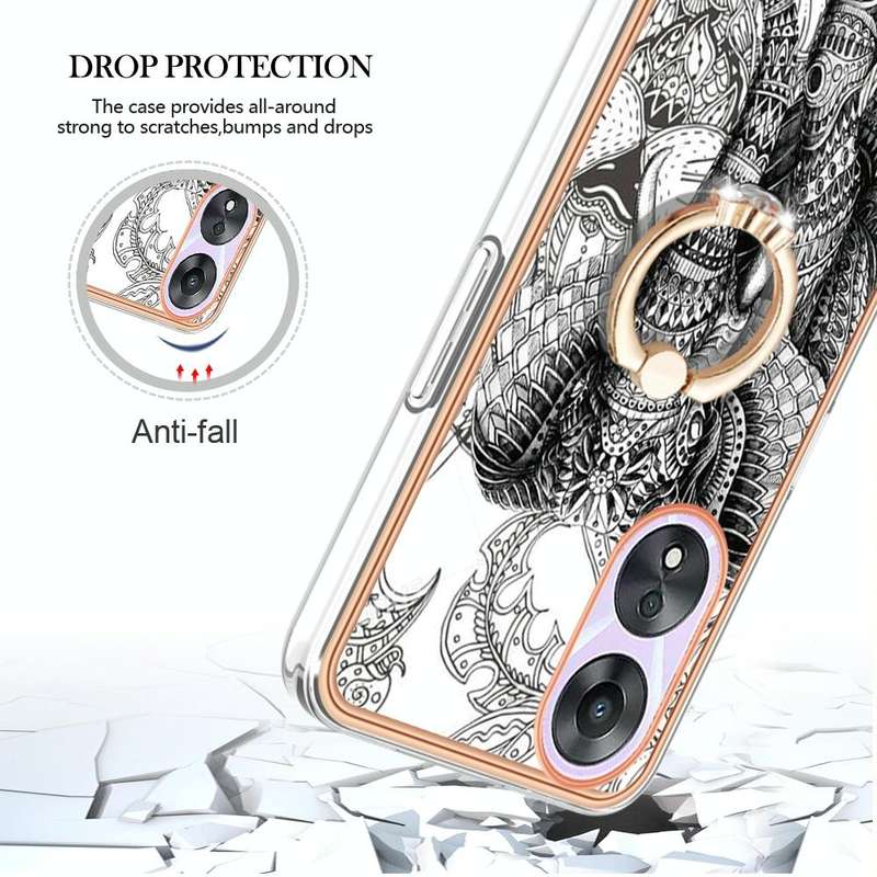 For OPPO A78 / A58 Electroplating Dual-side IMD Phone Case with Ring Holder(Totem Elephant)