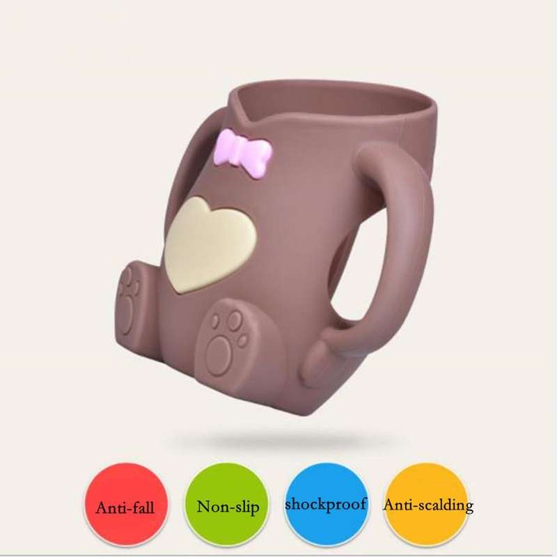 Baby Silicone Glass Bottles Drop-proof and Flatulence-proof Glass Baby Bottle(Style 2 Pink)