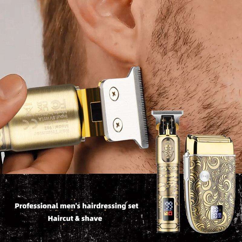 Men Bald Haircut 2 In 1 Electric Hair Clipper Waterproof Set(Gold)