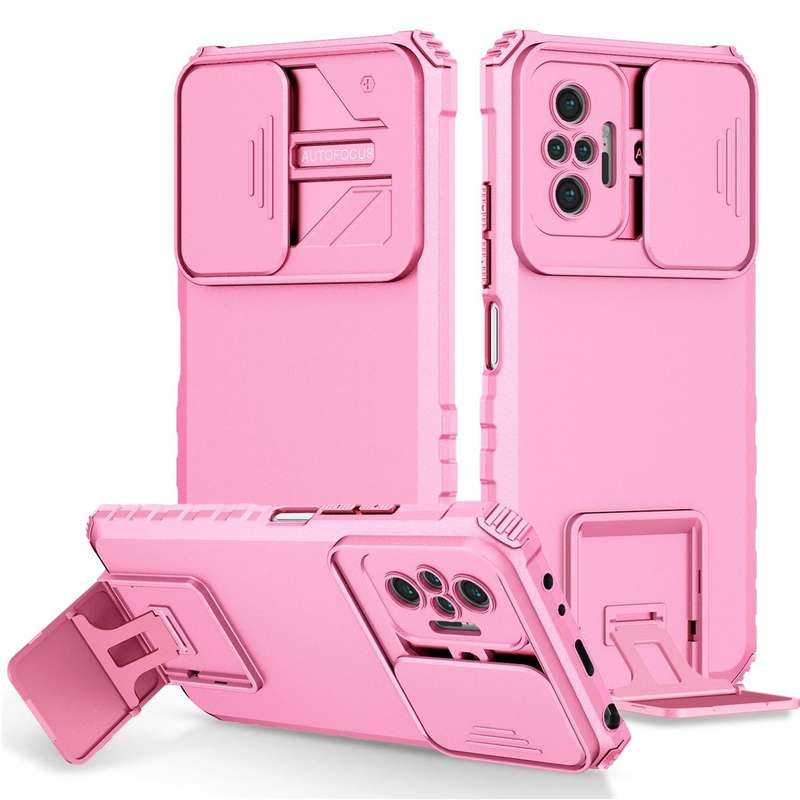 For Xiaomi Redmi Note 10 Pro 4G Stereoscopic Holder Sliding Camshield Phone Case(Pink)
