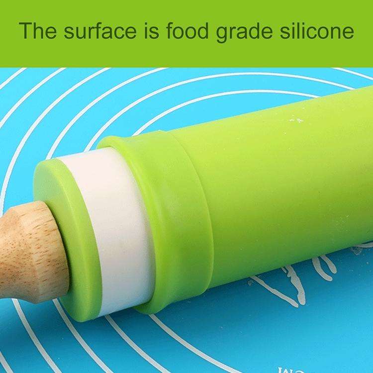 kn055 Solid Wooden Handle Silicone Rolling Pin Non-stick Food Dumpling Stick, Length: 43cm, Rando...
