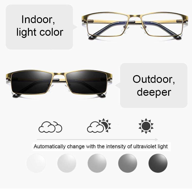 Dual-purpose Photochromic Presbyopic Glasses, +2.00D(Gold)