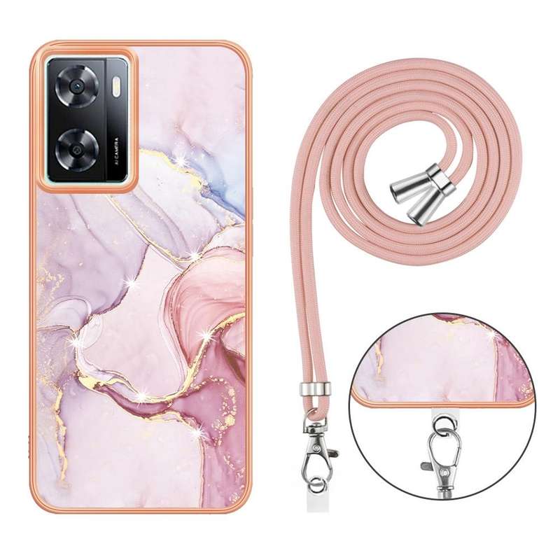 For OPPO A57 4G/A77 5G Taiwan/K10 5G Global Electroplating Marble Dual-side IMD Phone Case with L...