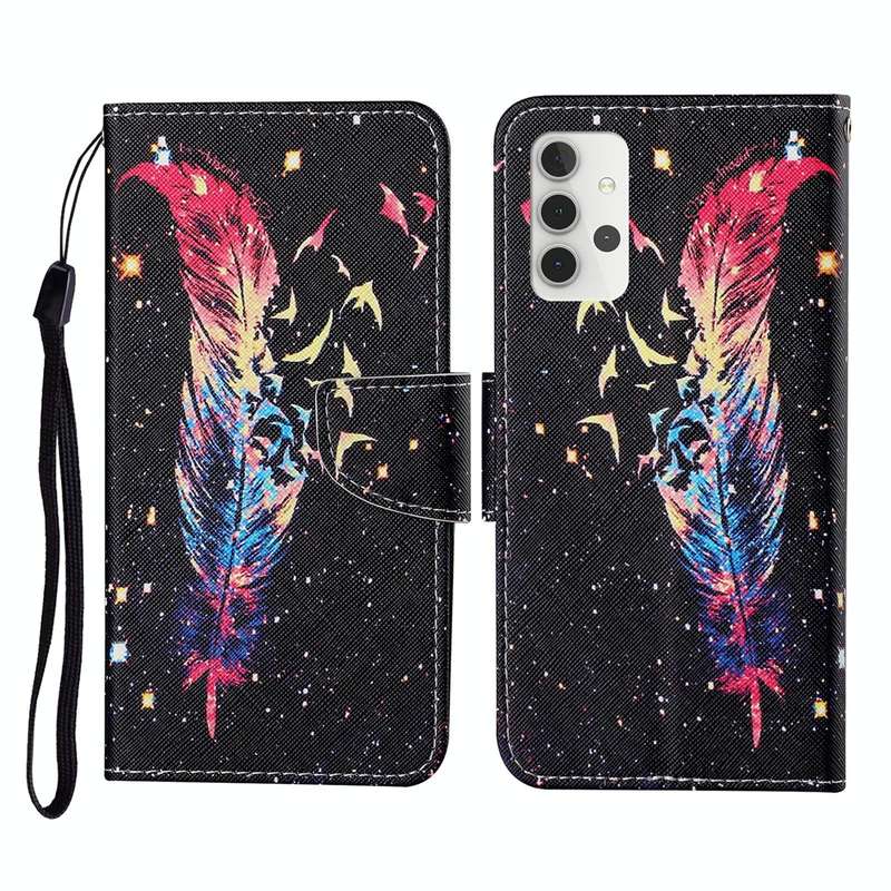 For Samsung Galaxy A32 5G Colored Drawing Pattern Horizontal Flip Leather Case with Holder & Card...