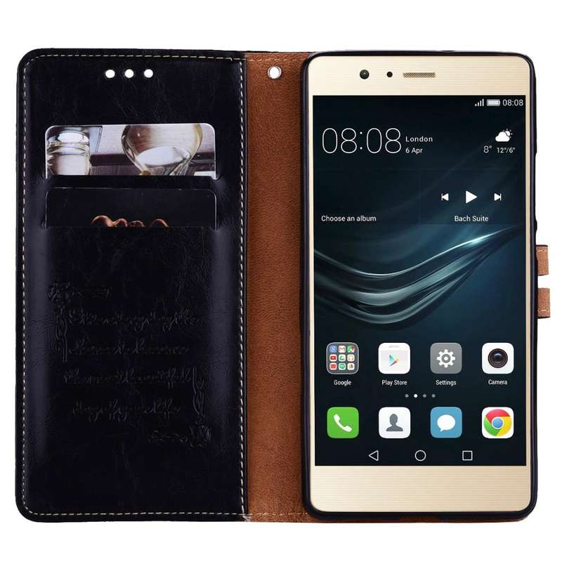 For Huawei P9 Lite Business Style Oil Wax Texture Horizontal Flip Leather Case with Holder & Card...