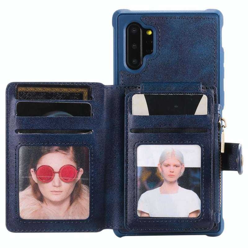 For Galaxy Note 10 Plus Zipper Shockproof Protective Case with Card Slots & Bracket & Photo Holde...