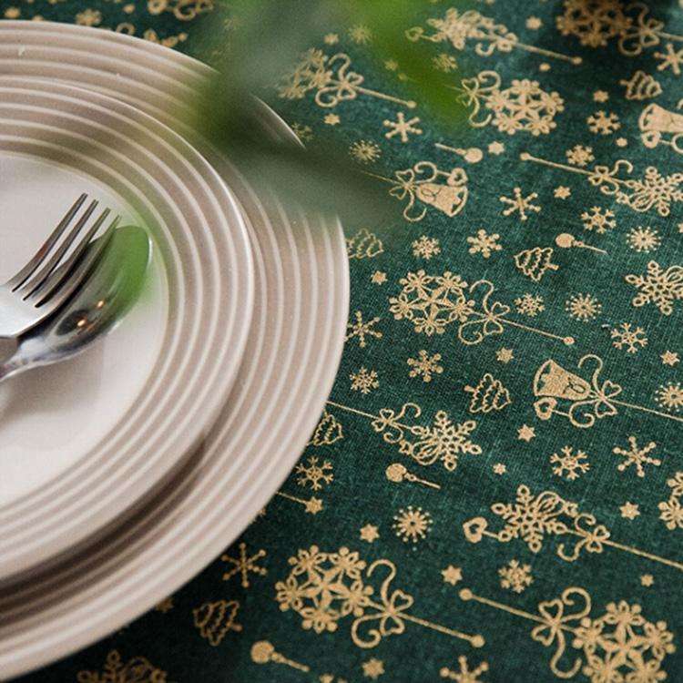 Linen Cotton Christmas Party Tablecloth Rectangle Bronzing Dinning Table Cover, Size:100x140cm(Wh...