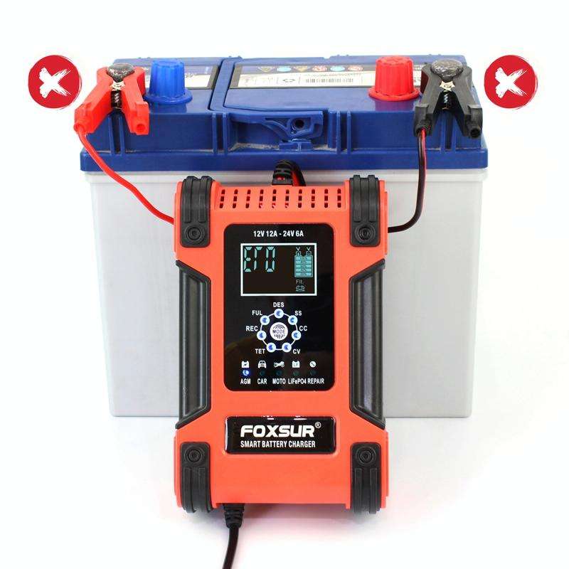 FOXSUR 12A / 12V / 24V Car / Motorcycle 7-stage Lead-acid Battery AGM Charger, Plug Type:US Plug(...