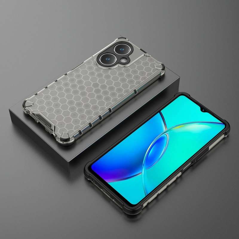 For vivo Y27 4G Global Shockproof Honeycomb PC + TPU Phone Case(Black)