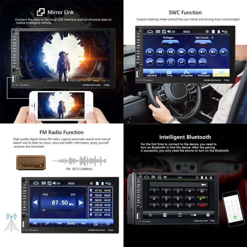 7703C 7 inch Car Double Butt Universal MP5 Bluetooth Player, Style: Standard+8 Light Camera