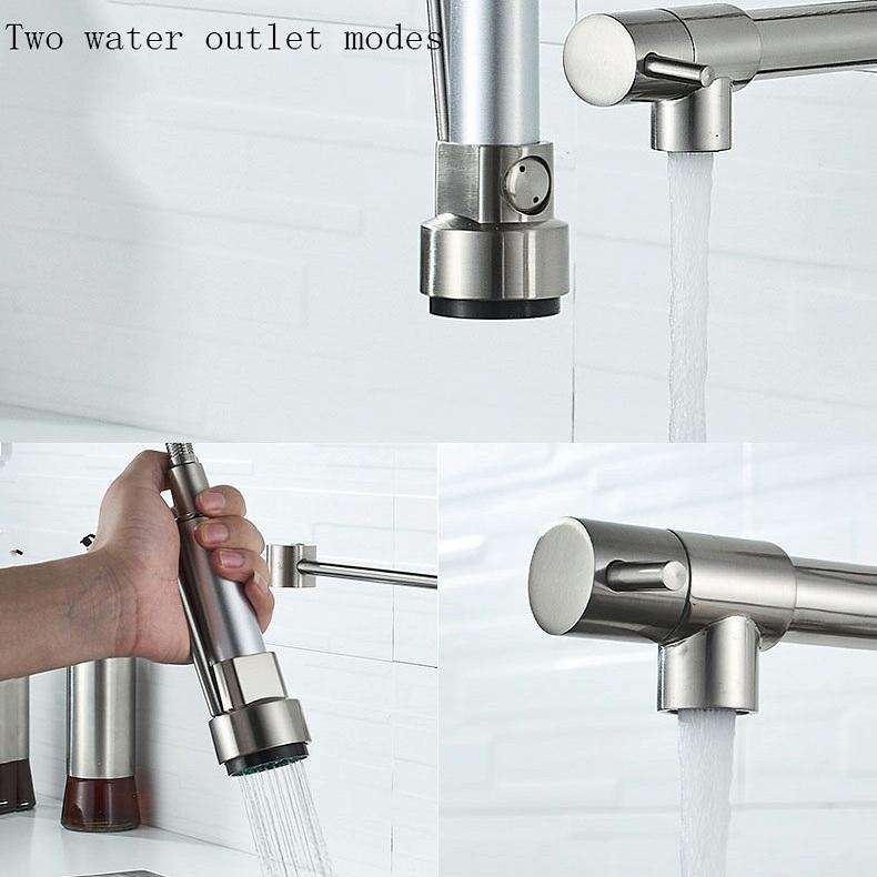 Copper And Nickel Brushed Double Outlet Spring Faucet Rotatable Kitchen Hot And Cold Water Faucet...