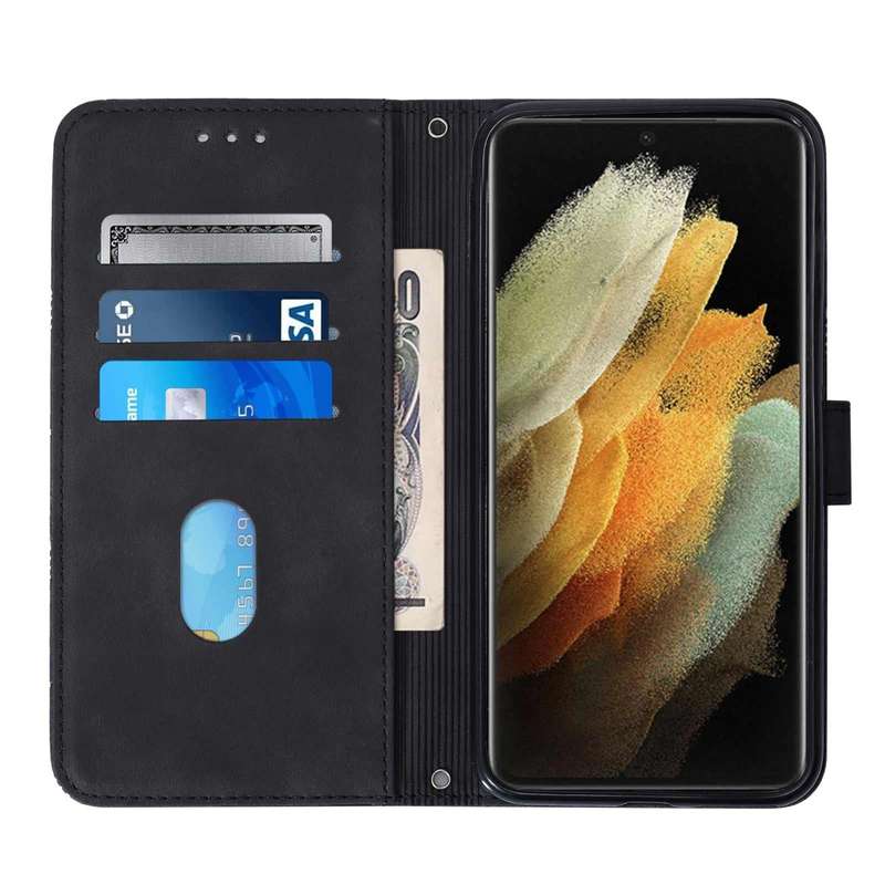 For Samsung Galaxy S21 Ultra 5G Crossbody 3D Embossed Flip Leather Phone Case(Black)