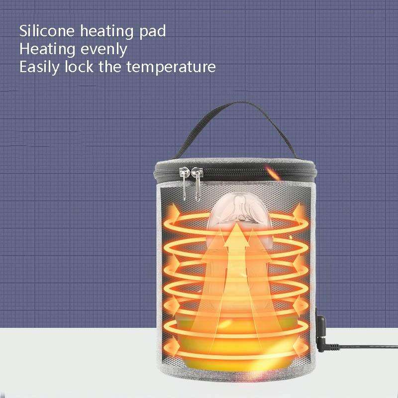 Car Outdoor Bottle Wipes Food Heating Warm Bag Temperature Adjustable Bottle Warmer(Round Gray)