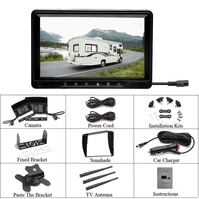 K0232 7 inch 140 Degrees Wide Angle HD Car Rear View Backup Dual Cameras Rearview Monitor Split S...