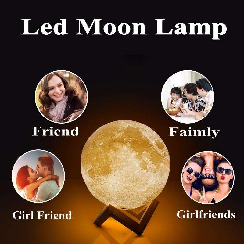 Customized Touch Switch 2-color 3D Print Moon Lamp USB Charging Energy-saving LED Night Light wit...
