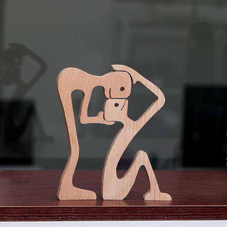 Wooden Human Dog Ornaments Office Home Wood Carving Decoration(B44)