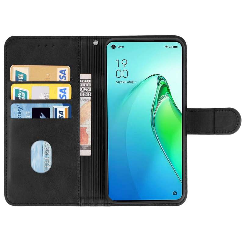 For OPPO Reno8 Leather Phone Case(Black)