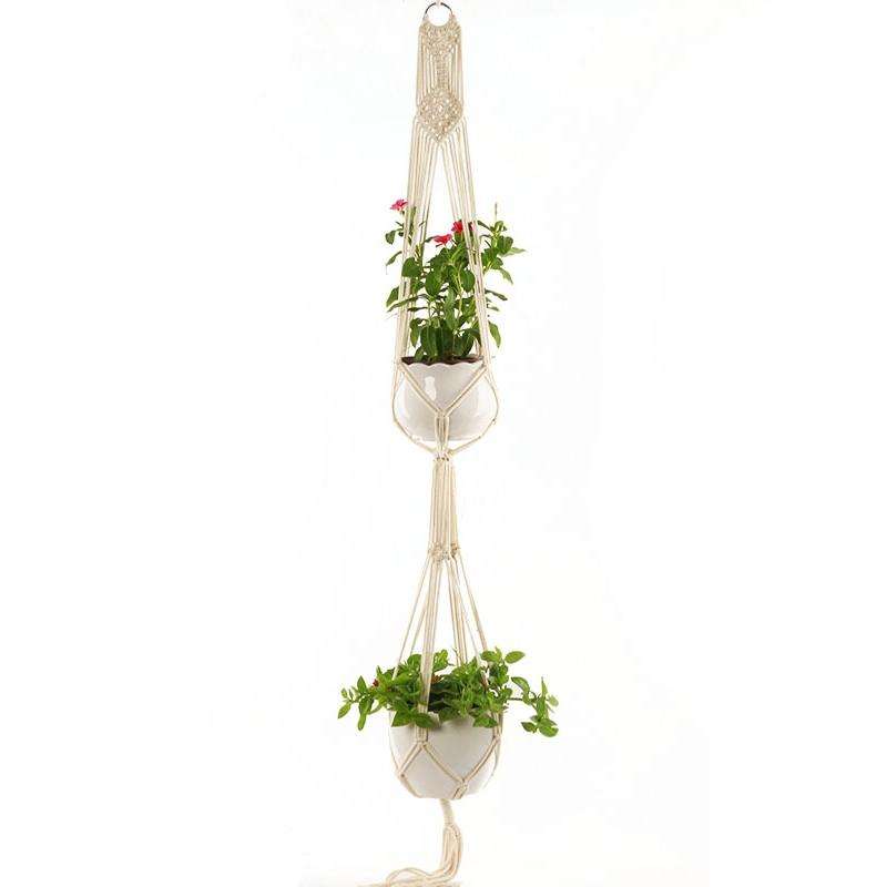 Double-deck O Type Macrame Hanging Flower Pots Decoration Indoor Outdoor Braided Rope Hanging Pla...