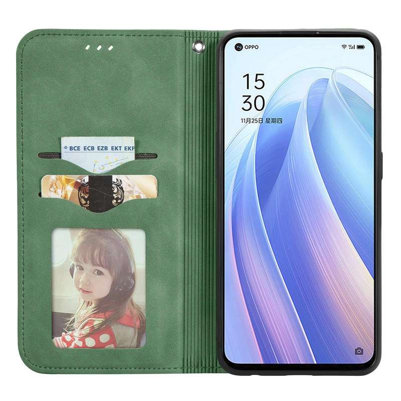 For OPPO Reno7 5G Retro Skin Feel Magnetic Flip Leather Case(Green)