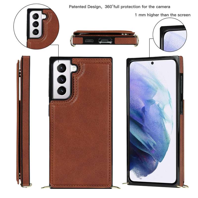 For Samsung Galaxy S21 5G Cross-body Square Double Buckle Flip Card Bag TPU+PU Case with Card Slo...