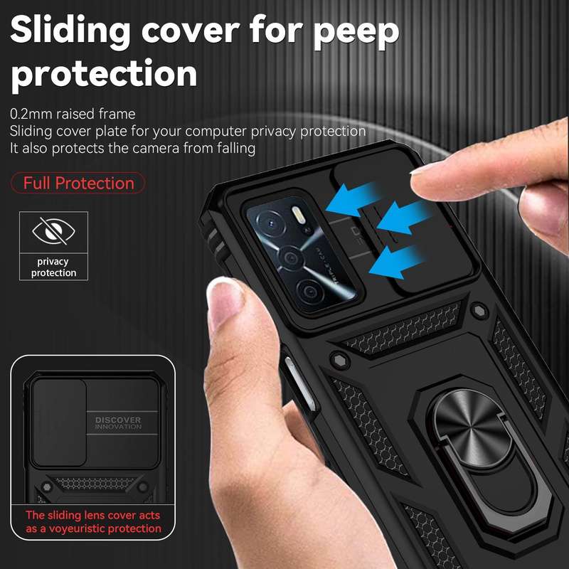 For OPPO A16 Sliding Camshield Holder Phone Case(Black)