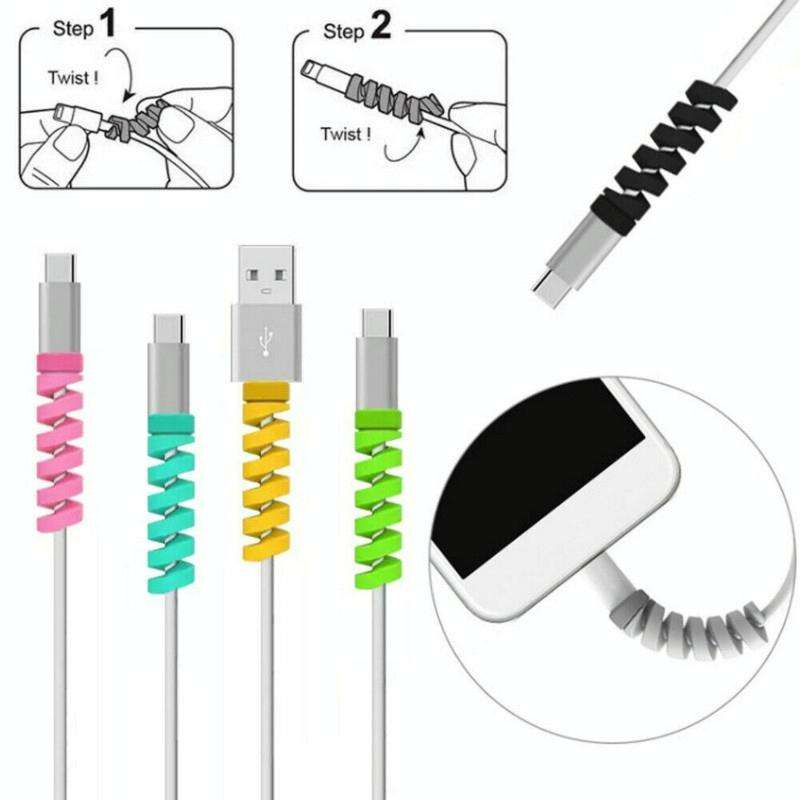 Spiral Style Silicone Data Cable Protective Cover Anti-wire Break Winder(Black)