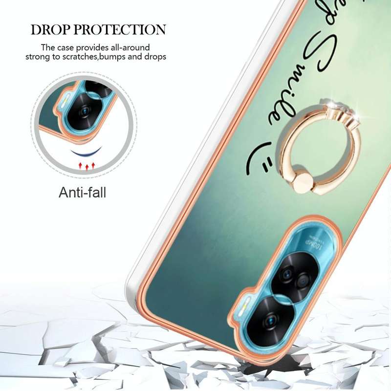 For Honor 90 Lite 5G Electroplating Dual-side IMD Phone Case with Ring Holder(Smile)