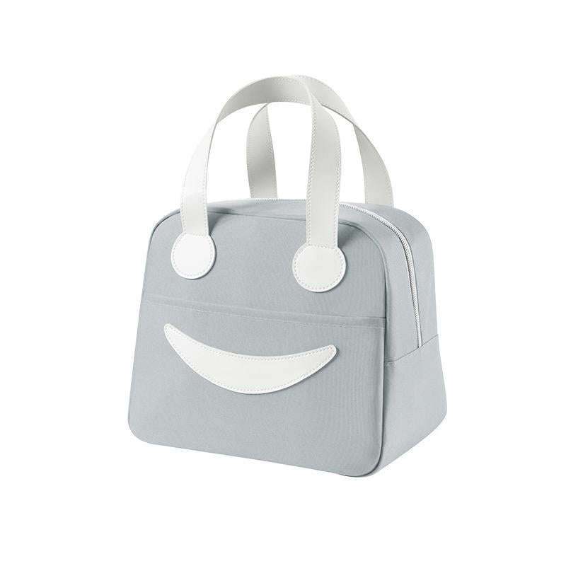 Smiley Lunch Bag with Leather Handles, Size: S (Gray)