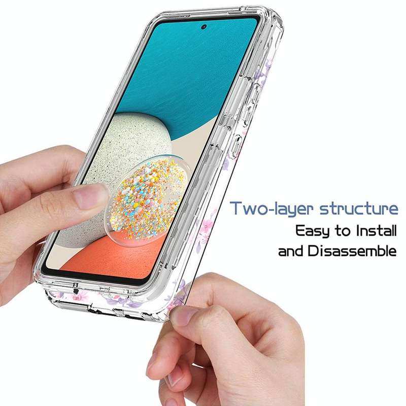 For Samsung Galaxy A53 Transparent Painted Phone Case(Pink Flower)