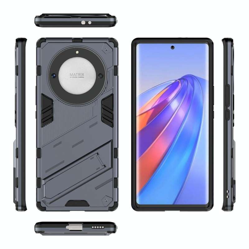 For Honor X9a/X40 5G/Magic5 Lite Punk Armor PC + TPU Phone Case with Holder(Grey)