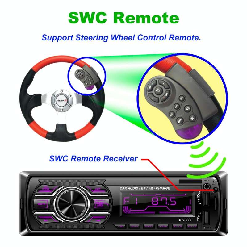 RK-535 Car Stereo Radio MP3 Audio Player with Remote Control, Support Bluetooth Hand-free Calling...