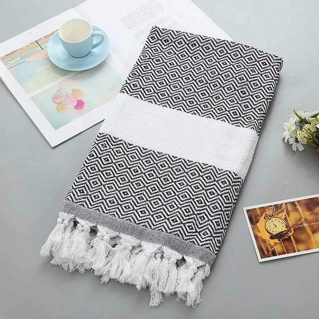 Striped Cotton Bath Towel With Tassels Thin Travel Camping Bath Sauna Beach Gym Pool Blanket Abso...