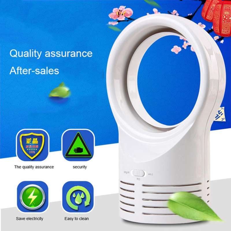 Bladeless Mini Fan Round Desktop Leafless Fan Air Cooling Fan Air Cooler, Style:EU Plug(Black)