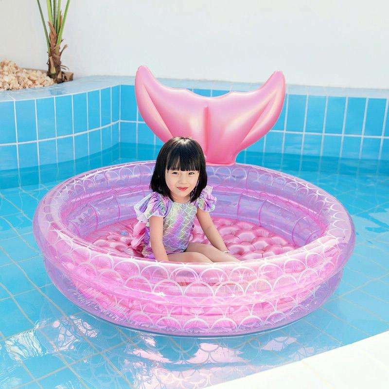 Inflatable Mermaid Shape Pool Home Children Baby Pink Round Swimming Pool Floating Air Cushion, S...